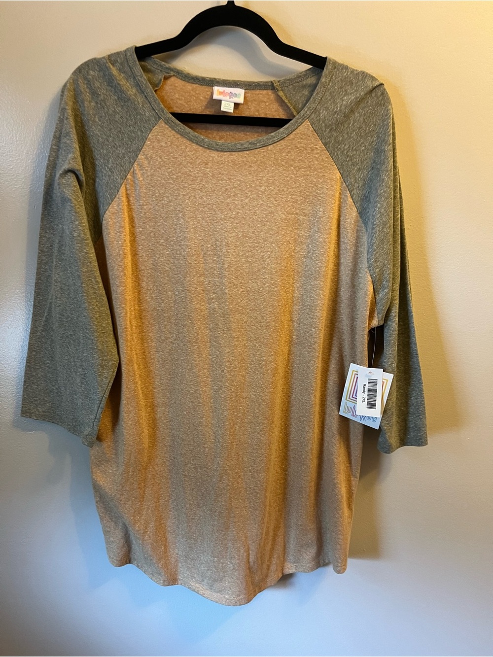 LuLaRoe Two-Tone Raglan Long Sleeve Top - Gold & Gray